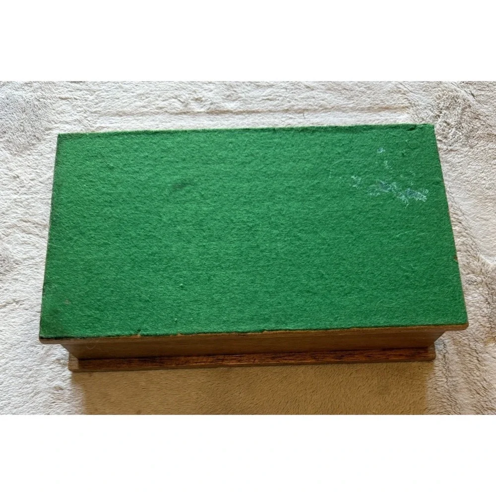Vtg Solid Wood Rectangular Tissue Box Cover Flip Top Green Felt 11x6.5x3